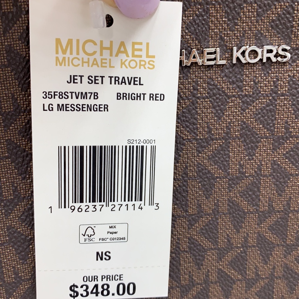 MICHAEL KORS 
Jet Set Travel Large Logo Messenger Bag BRIGHT RED/BROWN SIGNATURE - Picture 14 of 16